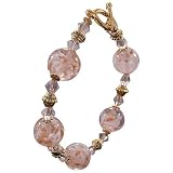 Pugster Pink Snow Globe Toggle White Gold Inch Italian Chain Beads Fashion Symbol Murano Glass Bracelet
