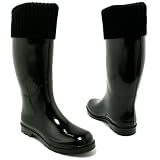 NEW BLACK KNIT FUNKY FESTIVAL WELLIES WELLINGTON BOOTS SZ 7