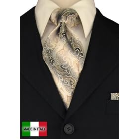Woven Silk Mens Necktie + Pocket Square Hand Made in Italy By Valenti Ties and Hanky Set Grey Black