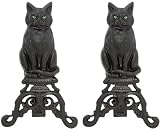 Uniflame Black Cast Iron Cat andirons with Reflective Glass Eyes
