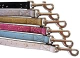 Large leather dog leash Pink Glitter