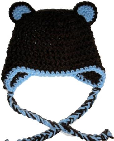 Sweet Lullabiez Handmade Brown &amp; Baby Blue Bear Beanie / Hat Size Newborn