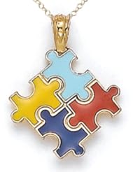 14kt Yellow Gold Enamel Autism Puzzle Charm Pendant - Chain Included
