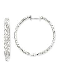 14k White Gold Diamond In-Out Hinged Hoop Earrings. Carat Wt- 2.897ct