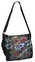 Marsellie Denim Black Denim Skull & Rose Retro Print Messenger Bag PL