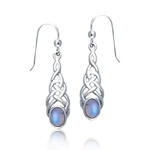 Bling Jewelry Moonstone Oval Celtic Knotwork Dangle Earrings 925 Sterling Silver