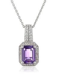 Sterling Silver Octagon Round Created White Sapphire White Diamond Pendant Necklace, 18"