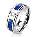 STR-0013 Stainless Steel Duo Tone Blue IP Round CZ Centered Maze Inlay Band Ring; Comes With Free Gift Box
