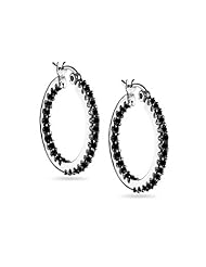 1.37 Cts AAA Black Diamond Huggie In/Out Earrings in 18K White Gold