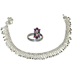 Silver Anklets Toe Ring Pair 10 inches (anklts510)