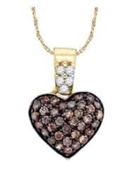 0.38ctw Chocolate Champagne Brown & White Round Diamond Heart Pendant