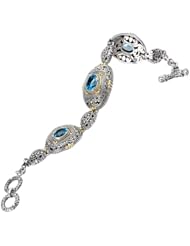Enchanta Collection Sterling Silver & 18K Oval Blue Topaz 7.5 inch Bracelet