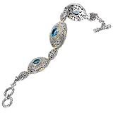 Enchanta Collection Sterling Silver & 18K Oval Blue Topaz 7.5 inch Bracelet