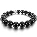 Men,Women's 10mm 12mm Alloy Bracelet Link Wrist Agate Onyx Gemstone Black Silver Buddha Mala Energy Stone Gemstone Beads