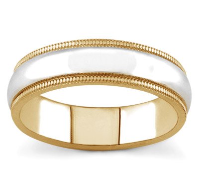 14k Two-Tone Milgrain Wedding Band, 6mm
