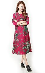 Vintage Lace Cotton/Linen Long Sleeves General Print 2015  Dress
