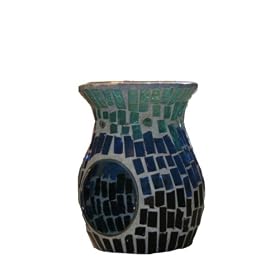 Biedermann & Sons Glass Mosaic Vase-Shaped Candleholder and Oil Warmer, Mediterranean Blue