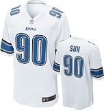 Ndamukong Suh Youth Jersey: Away White Game Replica #90 Nike Detriot Lions Youth Jersey