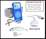 SterlingTek's DARK BLUE Ipod Nano 4 pack Starter Kit: Skin, Armband, Car Charger & USB Cable