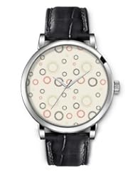 SPRAWL Aanalog Fashion Series Silver Ladies Watches of Genuine Black Leather Strap,Unique Wrist Watch for Women Girls Designed with Circles with colored seeds