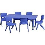 Flash Furniture Adjustable Rectangular Blue Plastic Activity Table Set with 6 School Stack Chairs, 24 x 48
