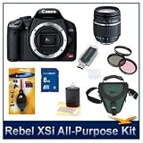 Canon Digital Rebel XSi with Tamron 18-250mm Lens and Deluxe Filter kit, Deluxe SLR Holster Case, Lens Cleaning Kit, Dust Removal Tool, 8GB SD Memory Card, and USB 2.0 Card Reader.