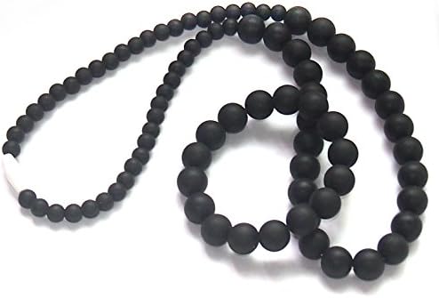 Silicone Teething Necklace - by Modern Ohana - BPA Free, Silicone Jewelry for Mom and Baby (Round Beads Necklace and Bracelet Set) (Smokey Black)