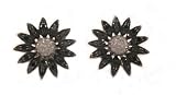 Black and white diamond flower earrings