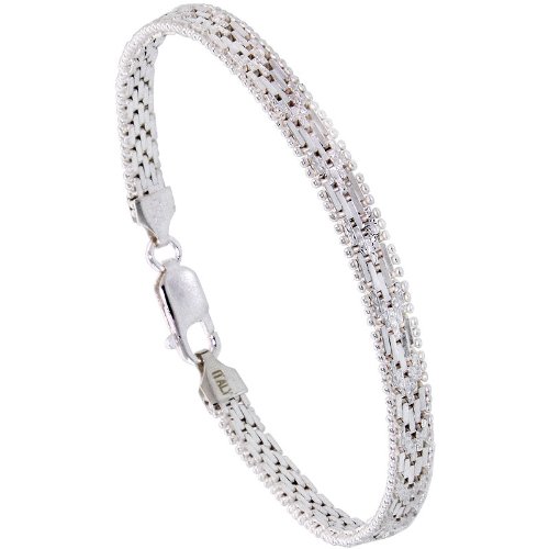 Sterling Silver Italian Riccio Bracelet 5-Row 3/16 inch wide, 7 inch