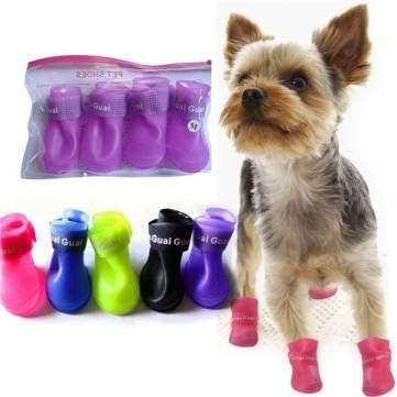 UR Dog Shoes Waterproof Skidproof Pet Dog Rain Protective Rubber Shoes Booties Pink M