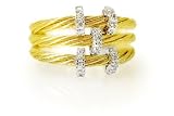 18K Yellow Gold, Matte-Finish Wire Ring, Enhanced with Pave Set Diamonds