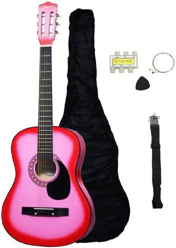Crescent MG38-PK 38" Acoustic Guitar Starter Package, PINK (Includes CrescentTM Digital E-Tuner)