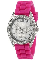 Cerentino Womens CR106-FS  Fuchsia Silicone Rubber Rhinestones Watch