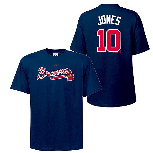 Chipper Jones Atlanta Braves Name and Number T-Shirt, Navy Blue (Medium)