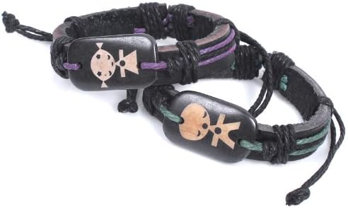 Cute Young Couple Ox Bone Charm Genuine Leather Belt 2pc Couples Bracelets Set
