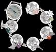 Southwestern Wedding Basket Link Watch with Gemstones of Peridot and Turquoise and Horse, Star and Boot Charms in Sterling Silver, #1683