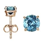 14K Yellow Gold, Round, Blue Diamond Stud Earrings (4/5 ctw)