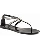 Bamboo Christian-06 Rhinestone Embellished T-Strap Flat Sandal BLACK