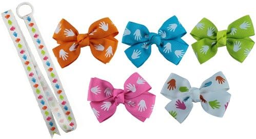 Whoops Bunny 5 Clippie Bows Hair Kit with Holder (Bright Orange/Hot Pink/Cyan Blue/Lime Green/White)