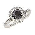 2.60ct Round Black and White Diamond Engagement Ring Vintage Style 14K White Gold (VS Clarity, G Color)
