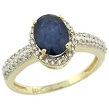 10k Gold ( 8x6 mm ) Halo Engagement Blue Sapphire Ring w/ 0.184 Carat Brilliant Cut Diamonds & 1.05 Carats Oval Cut Stone, 3/8 in. (10mm) wide