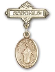 14K Gold Baby Badge with Our Lady of Africa Charm and Godchild Badge Pin