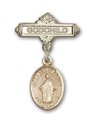 Gold Filled Baby Badge with Our Lady of Africa Charm and Godchild Badge Pin