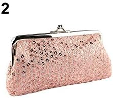 Women Sequins Buckle Clutch Evening Party Bag Phone Package Handbag Wallet Purse Color: Pink