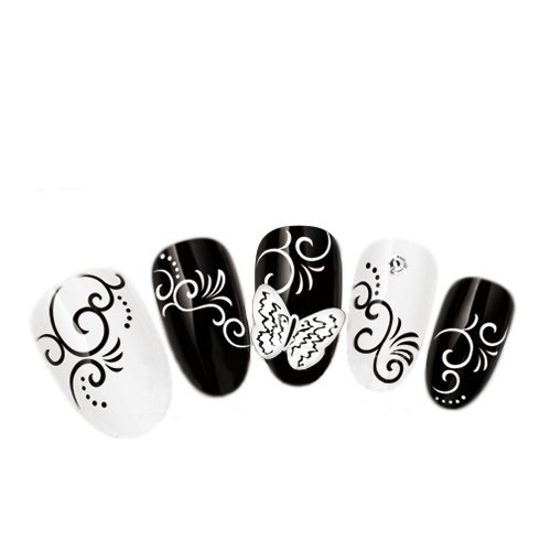 NiceDeco - nail stickers nail tattoo nail deacl water transfers decals black/white swirls pattern