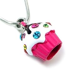 Cute Crystal Hot Pink Cupcake Charm Necklace
