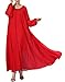 BUENOS NINOS Women's Long Sleeve Crew Neck Loose Chiffon Long Maxi Dress with Belt Red L