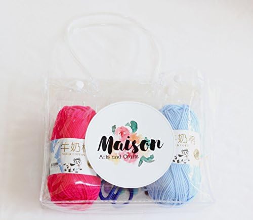 11 ErgonomicCrochet Hooks Set, Cute, Clear Bag To Store Everything, 2 Balls of Soft Cotton Yarn, 4 Needles, and Scissors, Great Crochet Starter Kit - Wonderful Gift!