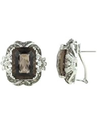 14K White Gold 22.81ct Bezel Brown Diamond & Octagon Smoky Topaz Stud Earrings