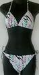 Juniors - White/Pink/Aqua/Black 2 PC Bikini Swimsuit Triangle Top/String Bottom. By In Gear. Adjustable ties. Sizes S-M-L.